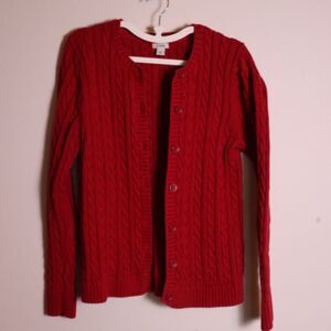 LL Bean Red Cable Knit Button Down Sweater Large Cotton